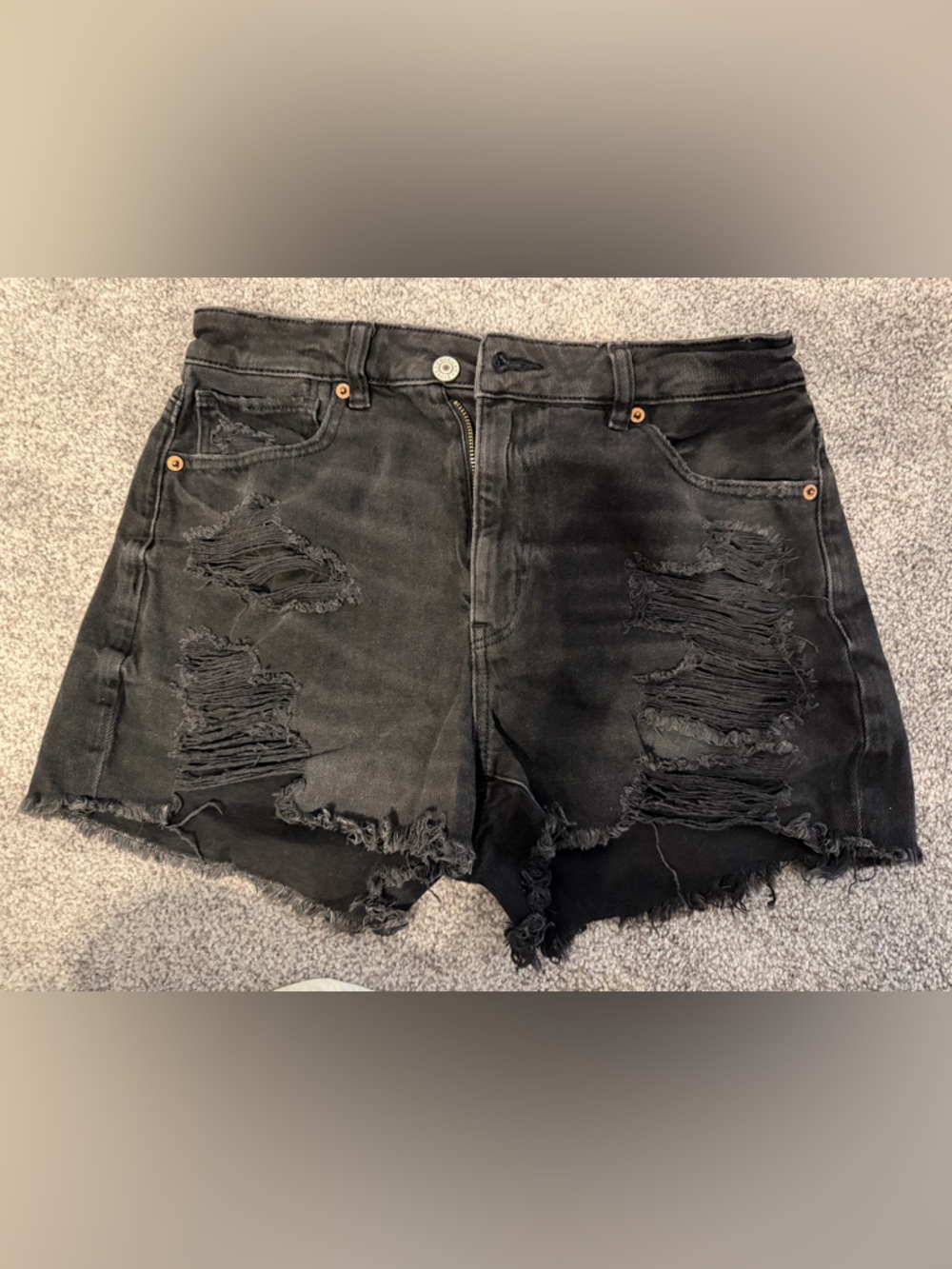 American Eagle Outfitters Black Denim Shorts with Copper Rivets